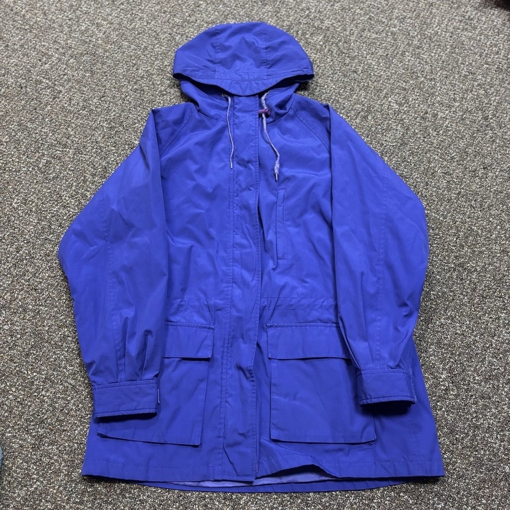 Eddie Bauer Jacket Womens Large Blue Hooded Parka Full Zip Adjustable Waist